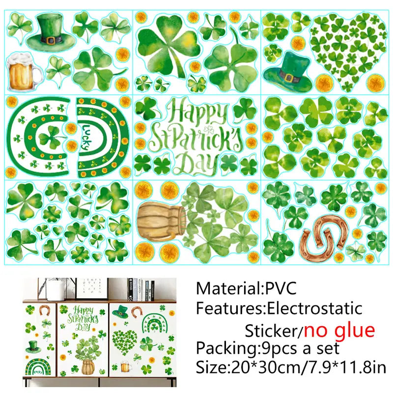 St. Patrick's Day Window Stickers – Set of 9 | 20x30cm Holiday Window Stickers Oasis Select