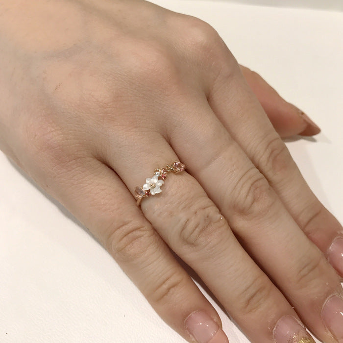 Japanese 925 Silver Rose Gold Natural Shell Flower Ring Silver Ring Oasis Select