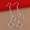 925 Silver Plated Square Grid Earrings | Retro Elegant Style Silver Plated Earrings Oasis Select AE006 silver
