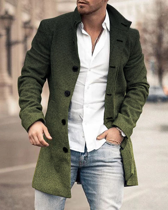 Men's Woolen Stand Collar Medium Long Coat | M–4XL Men's Woolen Coat Oasis Select Dark green XXL