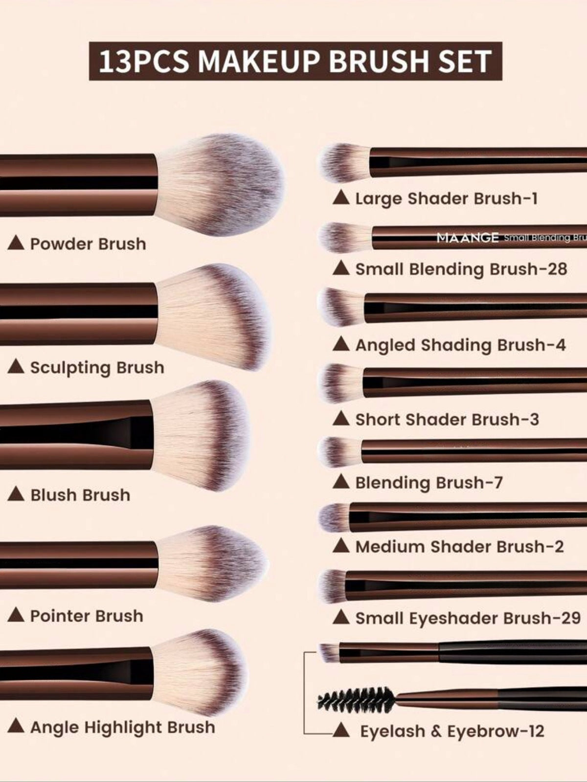 20-Piece Brown Aluminum Makeup Brush Set with Pouch Makeup Brush Set Oasis Select