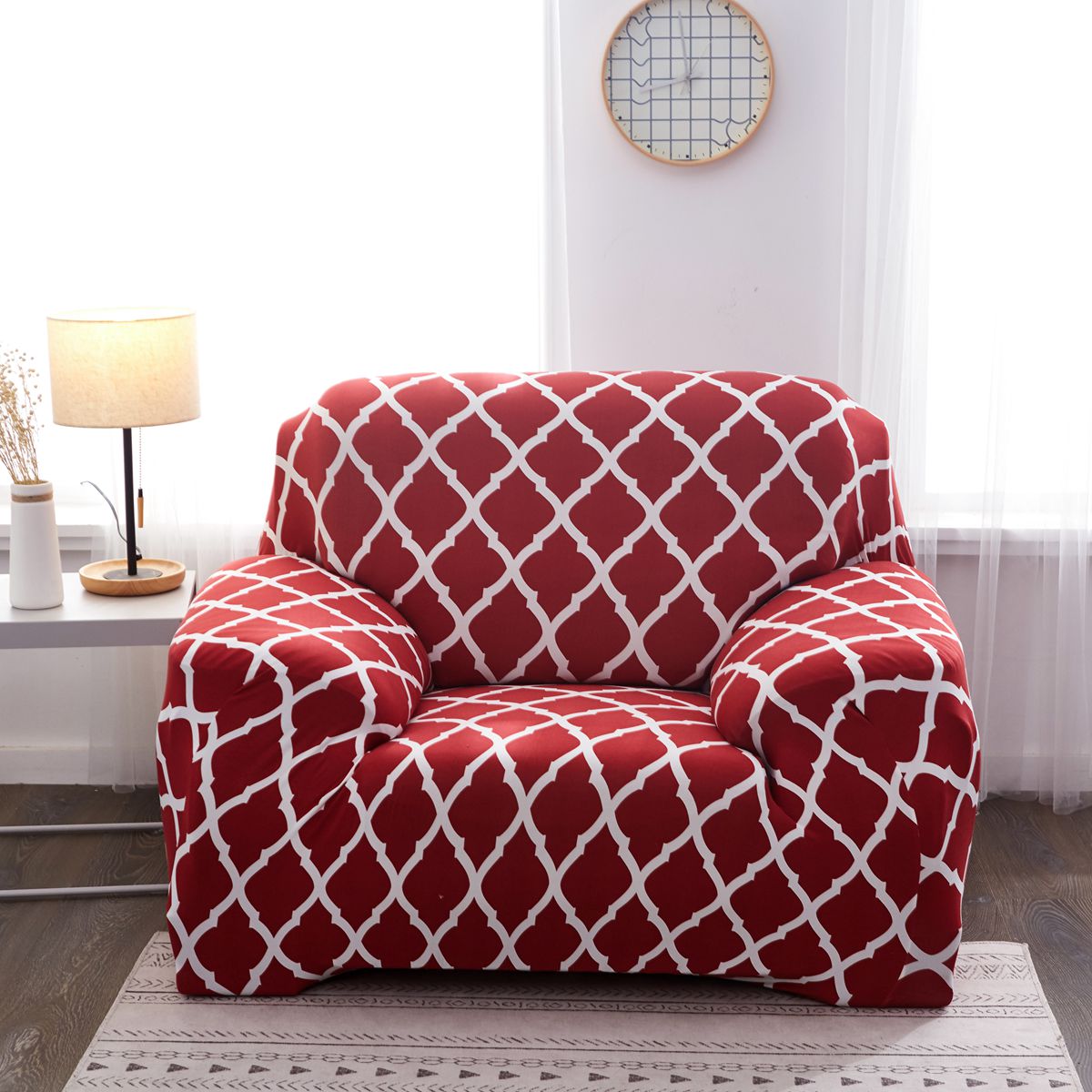 Red Elastic Sofa Cover | Floral Polyester Spandex Slipcover Sofa Slipcover Oasis Select