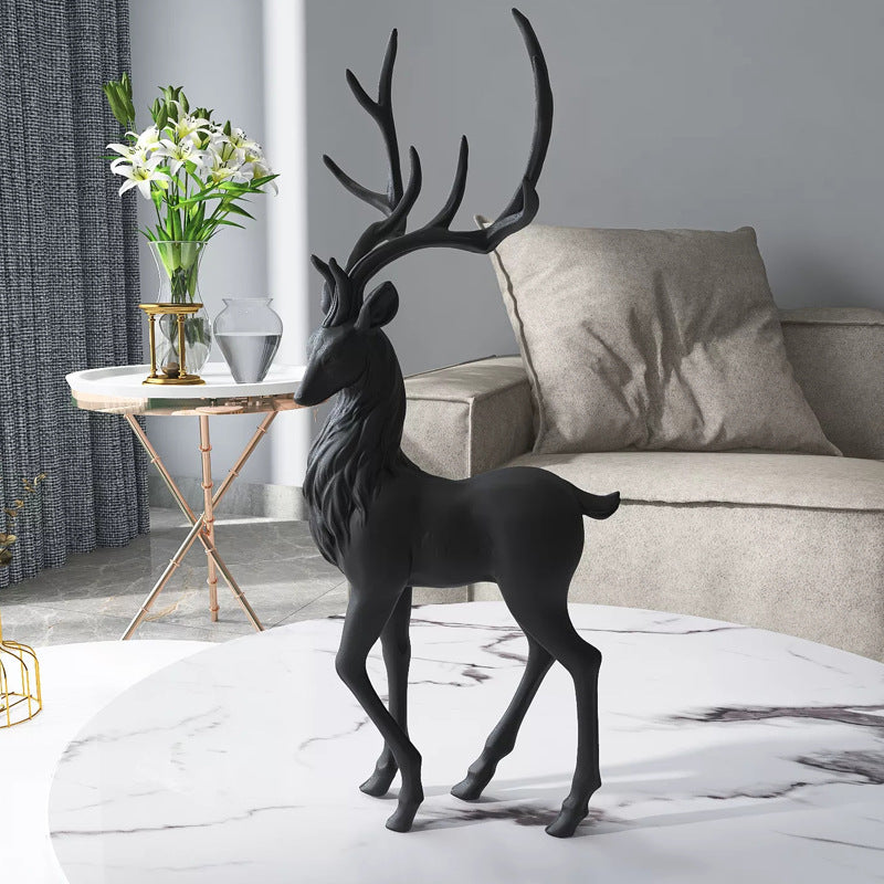 Elegant Resin Deer Figurine | Luxury Home Decor & Gift Decorative Figurine Oasis Select Deer Mind-Standing-Morandi Black (Trumpet)