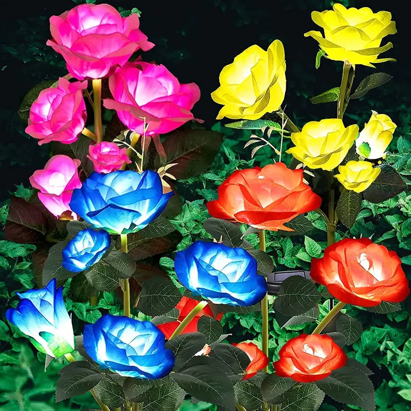 Color-Changing Solar Garden Rose Lights – Set of 5 Solar Garden Lights Oasis Select