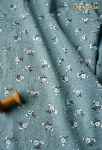Daisy Embroidery Cotton Fabric 140cm – Kids Dress & Sewing Embroidery Cotton Fabric Oasis Select blue