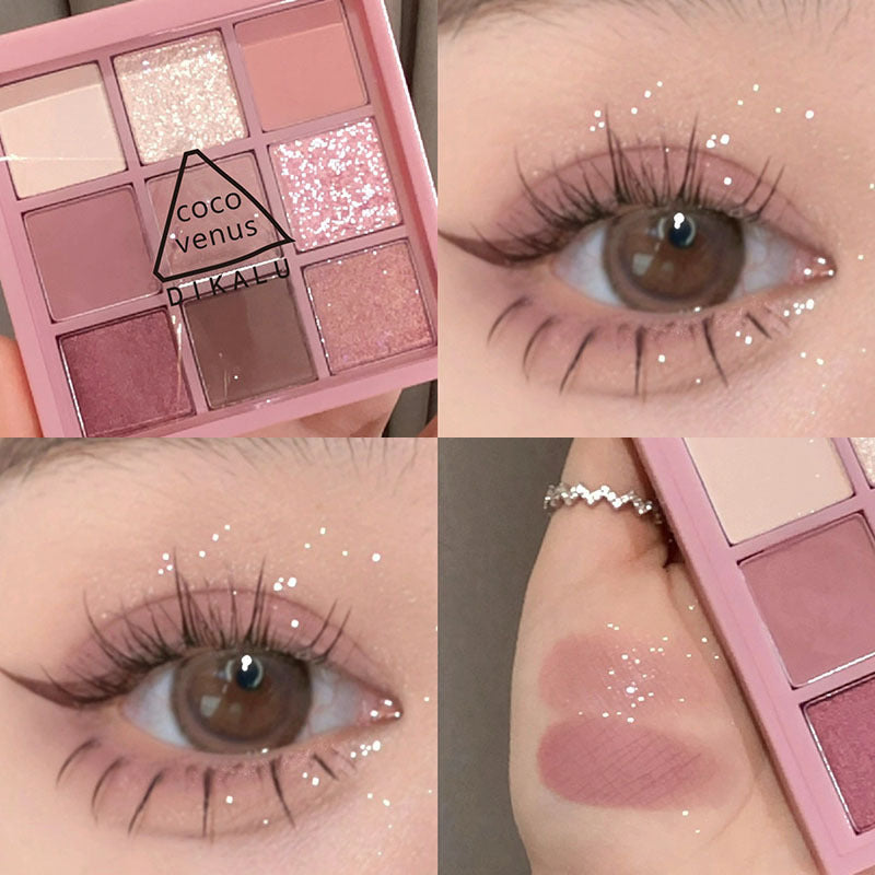 DIKALU Sunset Glow 9-Color Eyeshadow Palette | Matte & Shimmer Eyeshadow Palette Oasis Select 9# Smoke powder Rose