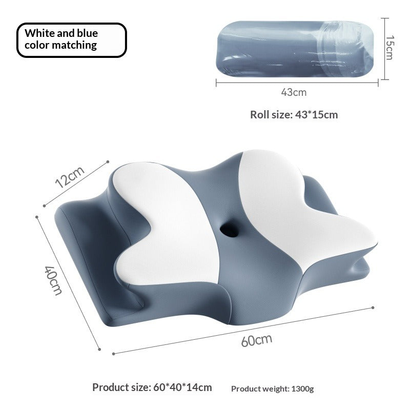 Slow Rebound Memory Foam Pillow – Ergonomic Cervical Support Memory Foam Pillow Oasis Select Ice Silk Blue And White 60X40X12cm