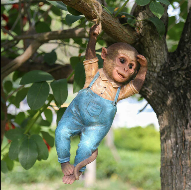 Small Monkey Resin Garden Statue | Outdoor Décor Figurine Garden Resin Figurine Oasis Select White