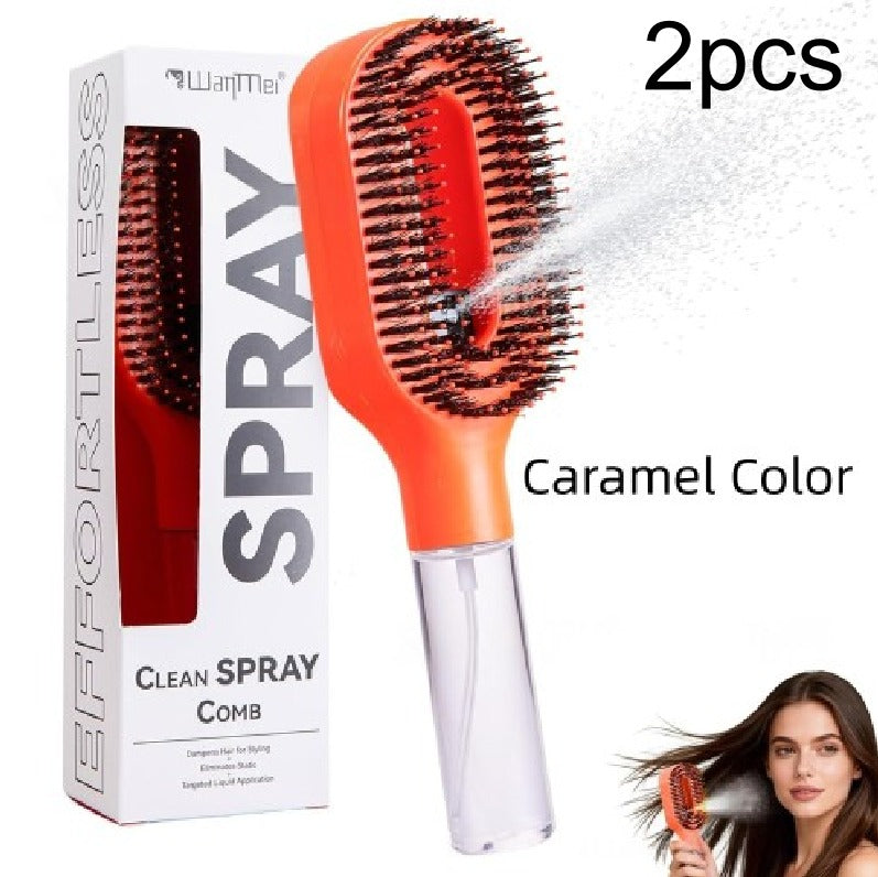 2-in-1 Spray Comb Hairbrush with Scalp Massage & Mist Bottle Spray Comb Hairbrush Oasis Select Caramel Color 2PCS