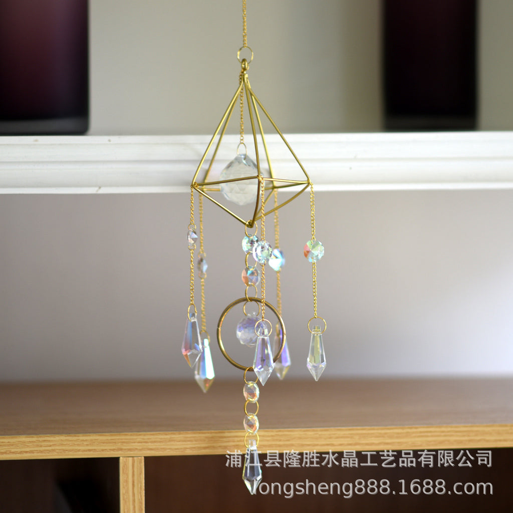 Golden Sun Catcher AB Crystal Pendant | Rainbow Light Decor Crystal Sun Catcher Oasis Select Air frame circle-pointed beads