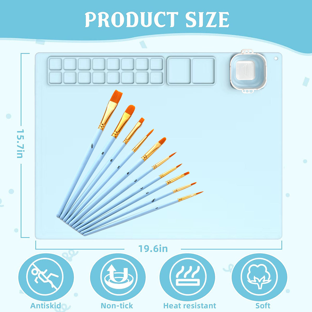 Silicone Drawing Mat for Kids with Palette & Brushes Kids Art Mat Oasis Select Painting pad + washing Cup +10 painting brushes
