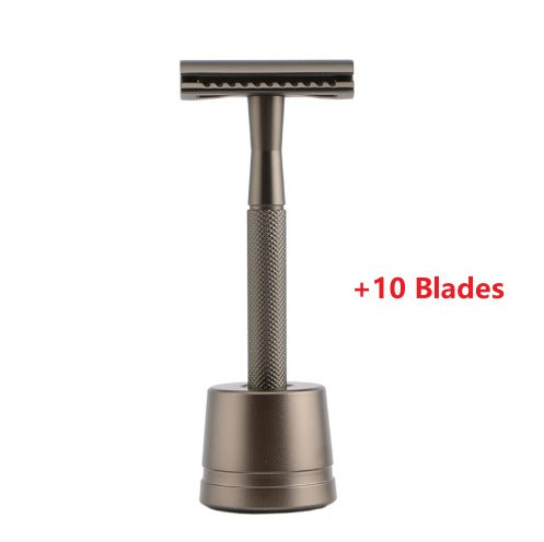 Men's Vintage Metal Safety Razor – Classic Grooming Gift Men's Safety Razor Oasis Select Black with Holder and 10Blade Standard