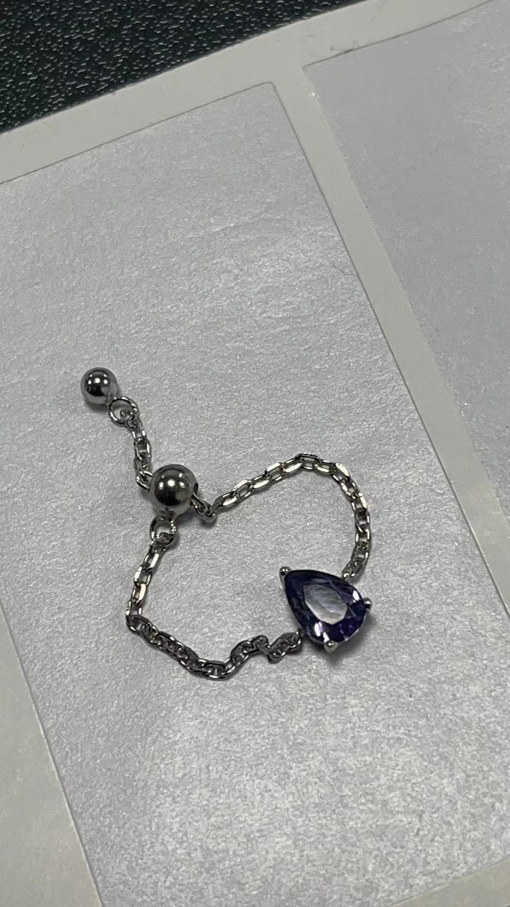 Adjustable Finger Chain Ring – Korean Style Silver Jewelry Fashion Ring Oasis Select Silver black drop