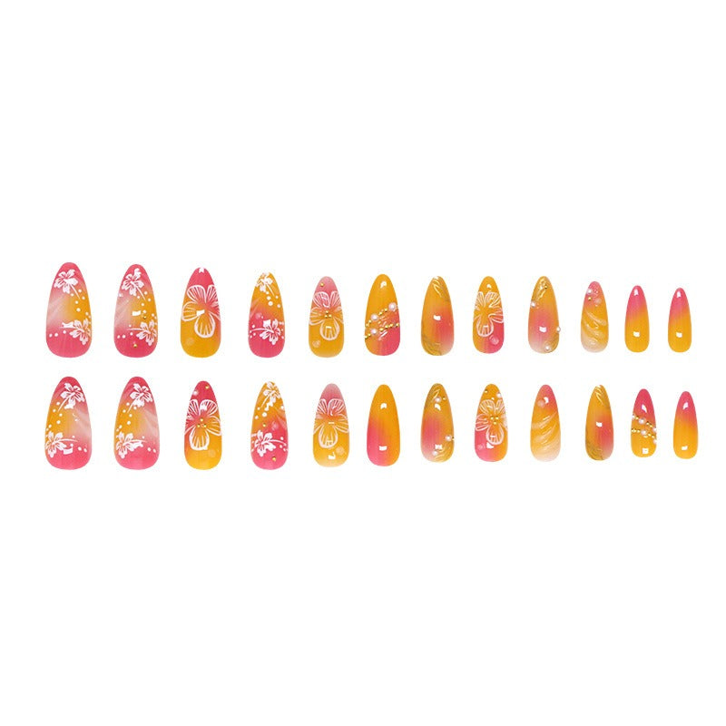 French Floral Press-On Nail Set | 3D Gold Powder Tips Press-On Nail Set Oasis Select