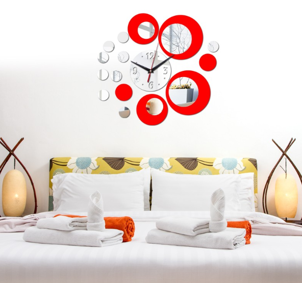DIY 3D Acrylic Mirror Wall Clock – Modern European Style Decorative Wall Clock Oasis Select Red