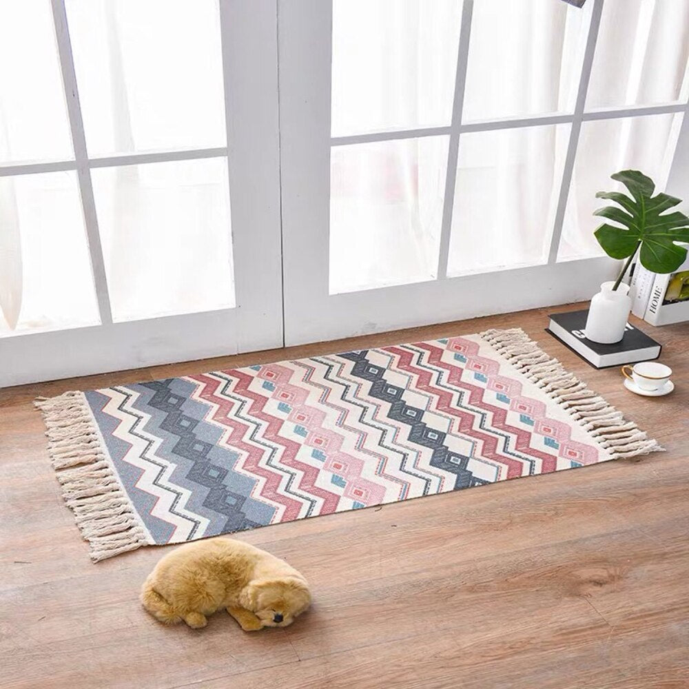 Nordic Cotton Linen Area Rug – Non-Slip, 60×90cm, 11 Designs Cotton Linen Area Rug Oasis Select Wave 60x90
