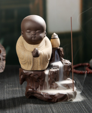Purple Clay Monk Incense Burner | Ceramic Desktop Décor Incense Burner Oasis Select Orange