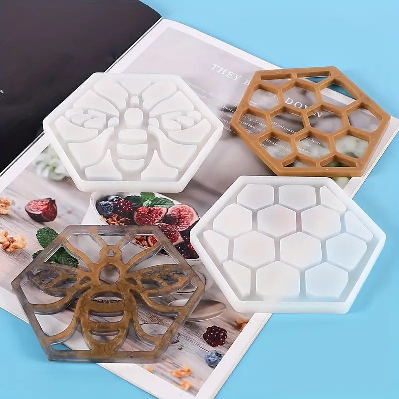 Bee Honeycomb Epoxy Coaster Silicone Mold Set – 2pcs DIY Epoxy Resin Mold Oasis Select