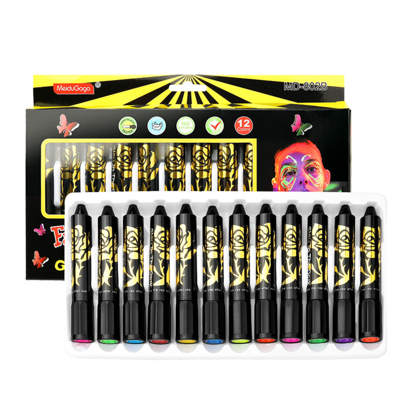 Glow-in-the-Dark Face Paint Crayon Set – 6 or 12 Colors Face Paint Crayon Set Oasis Select 12 colors