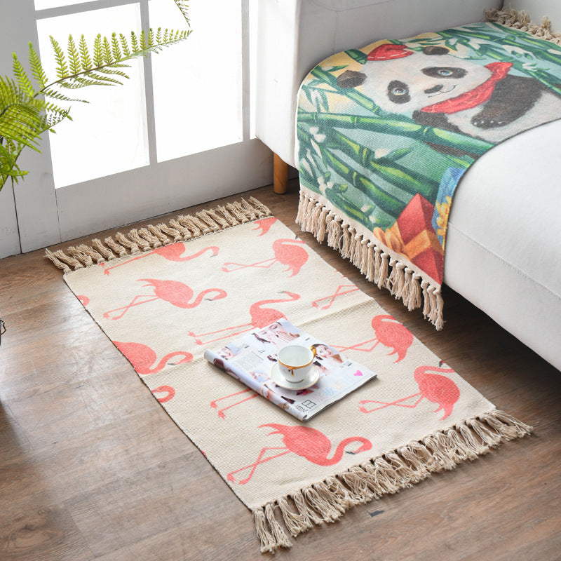 Nordic Cotton Linen Area Rug – Non-Slip, 60×90cm, 11 Designs Cotton Linen Area Rug Oasis Select Flamingo 60x90