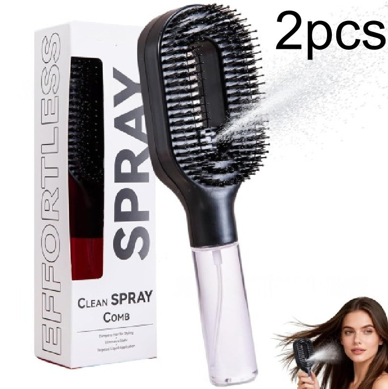 2-in-1 Spray Comb Hairbrush with Scalp Massage & Mist Bottle Spray Comb Hairbrush Oasis Select Black 2PCS