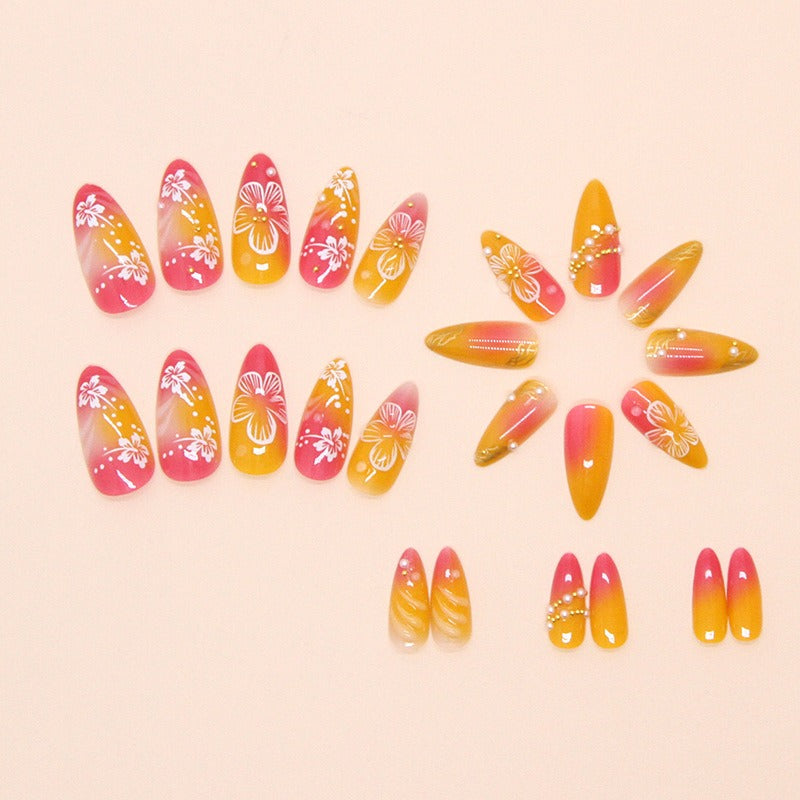 French Floral Press-On Nail Set | 3D Gold Powder Tips Press-On Nail Set Oasis Select