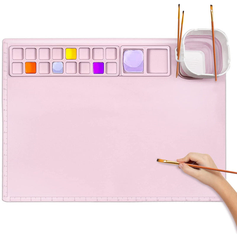 Silicone Drawing Mat for Kids with Palette & Brushes Kids Art Mat Oasis Select Light pink + wash cup