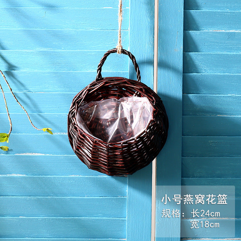 Wicker Wall-Mounted Hanging Basket for Flowers & Plants Wicker Wall Planter Oasis Select Deep Curry 18cm