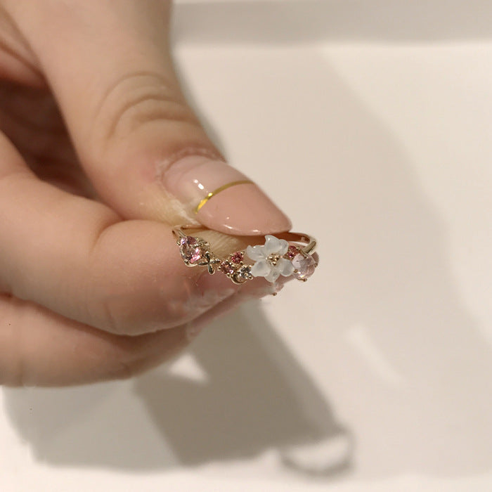 Japanese 925 Silver Rose Gold Natural Shell Flower Ring Silver Ring Oasis Select