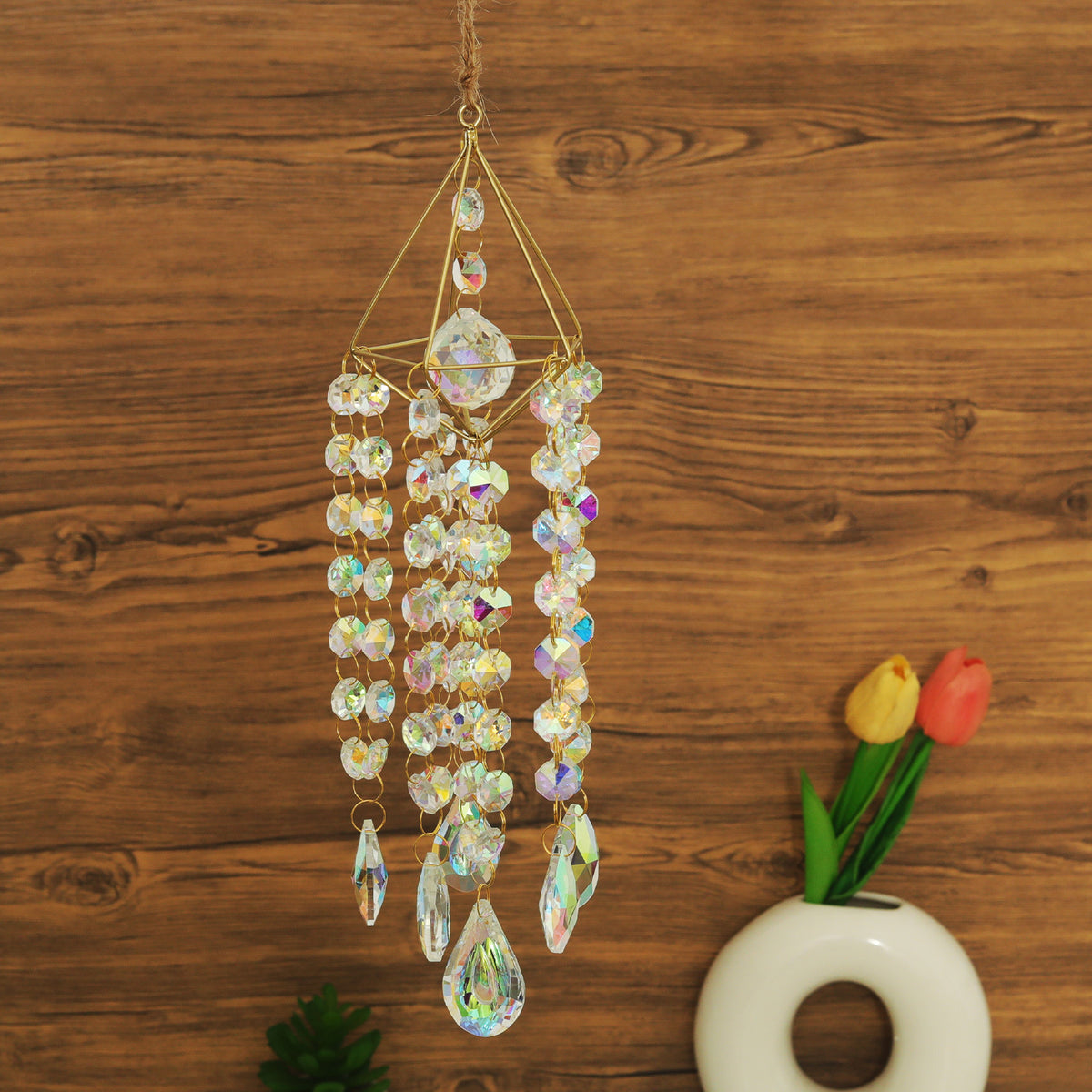 Golden Sun Catcher AB Crystal Pendant | Rainbow Light Decor Crystal Sun Catcher Oasis Select