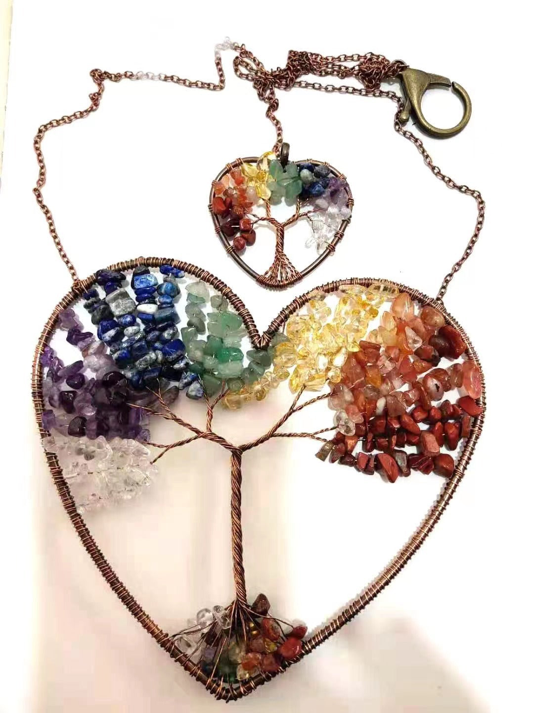Natural Crystal Heart Tree of Life Dreamcatcher Pendant Crystal Wall Hanging Oasis Select Colorful Style No. 1