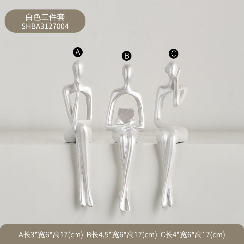 Abstract Sitting Figure Resin Sculpture | Modern Home Decor Decorative Figurine Oasis Select White three-piece set