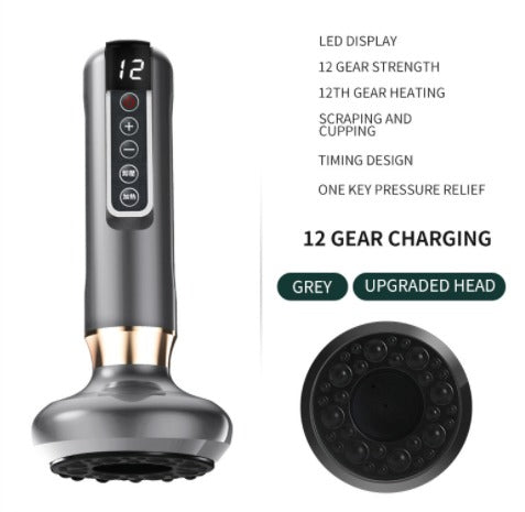 Electric Vacuum Cupping Massager with Infrared Heat & Gua Sha Vacuum Cupping Massager Oasis Select Grey 12speed charging, USB