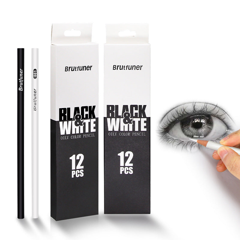 12-Piece Oil-Based Double Color Pencils Set | Black & White Colored Pencil Set Oasis Select