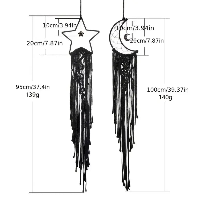 Handmade Black Star & Moon Cotton Rope Dream Catcher Boho Wall Hanging Oasis Select