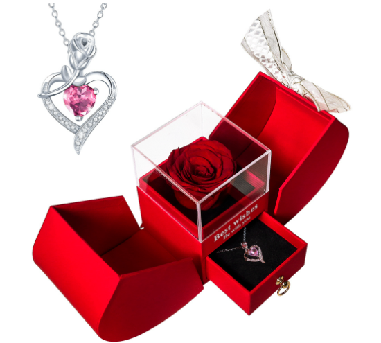 White Gold Necklace with Real Rose – Elegant Pendant Rose Pendant Necklace Oasis Select 8