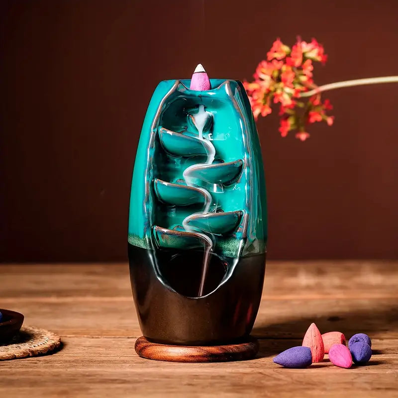 Ceramic Backflow Incense Burner | Waterfall Effect Home Decor Incense Burner Oasis Select