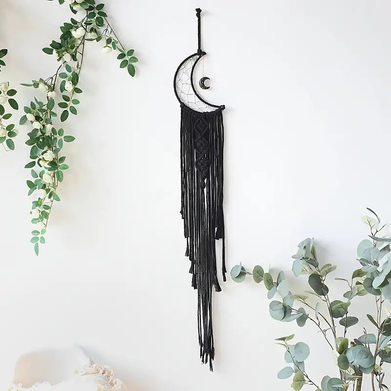 Handmade Black Star & Moon Cotton Rope Dream Catcher Boho Wall Hanging Oasis Select