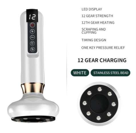Electric Vacuum Cupping Massager with Infrared Heat & Gua Sha Vacuum Cupping Massager Oasis Select White 12speed charging A15, USB