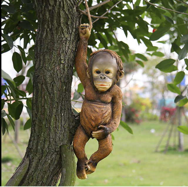 Small Monkey Resin Garden Statue | Outdoor Décor Figurine Garden Resin Figurine Oasis Select Black