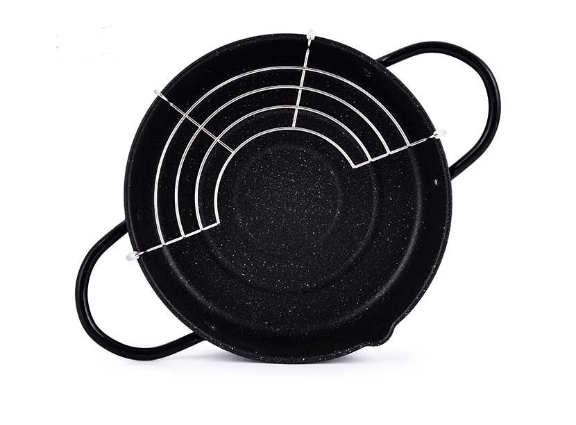 Japanese Oil-Saving Frying Pot – 20cm Non-Stick Iron Fryer Deep Frying Pot Oasis Select Black 20cm