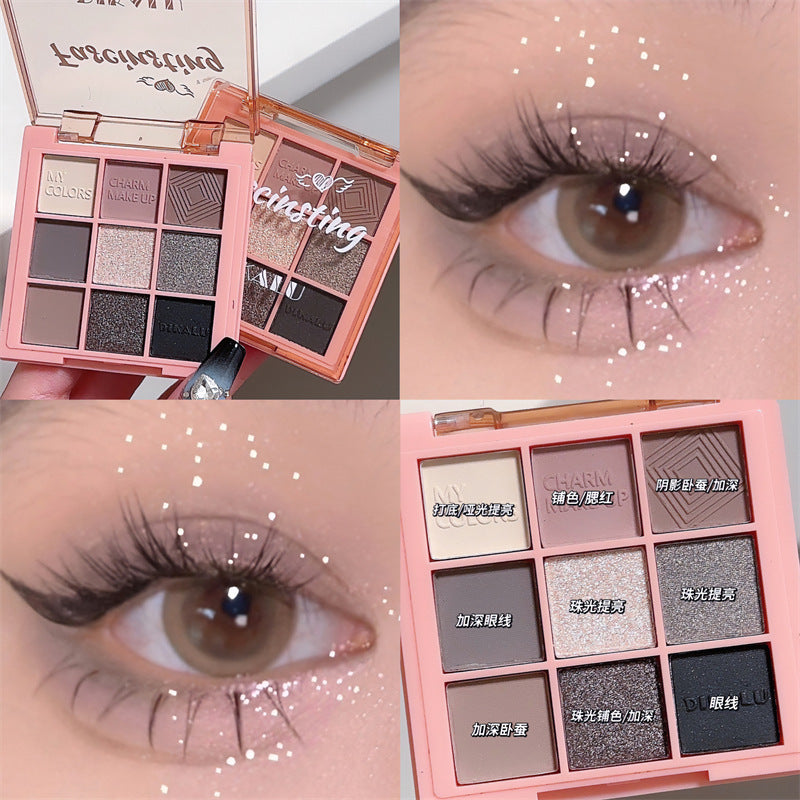 DIKALU Sunset Glow 9-Color Eyeshadow Palette | Matte & Shimmer Eyeshadow Palette Oasis Select 16# smoked ash powder