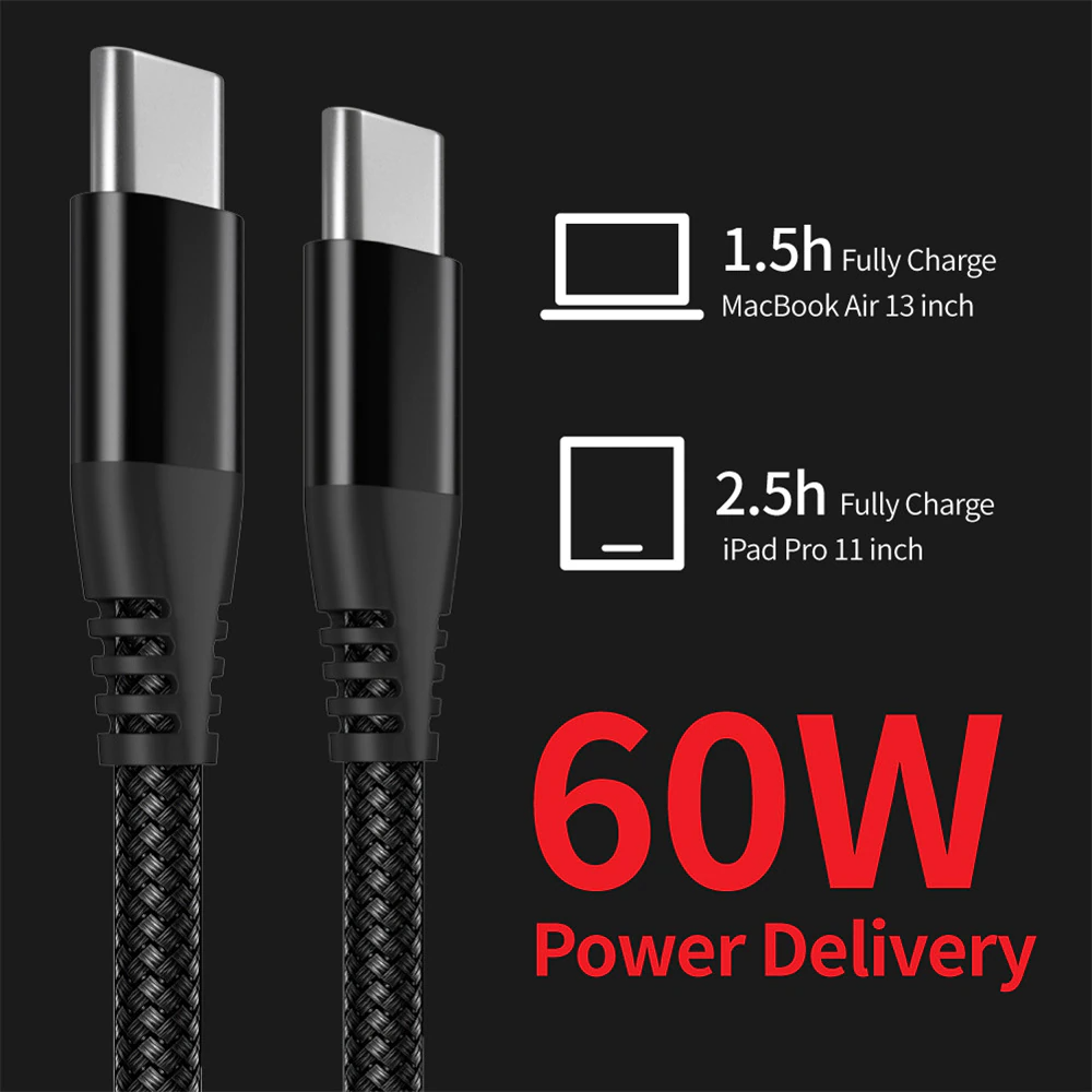 USB-C to USB-C Cable 60W Fast Charging | Nylon Braided USB-C Charging Cable Oasis Select