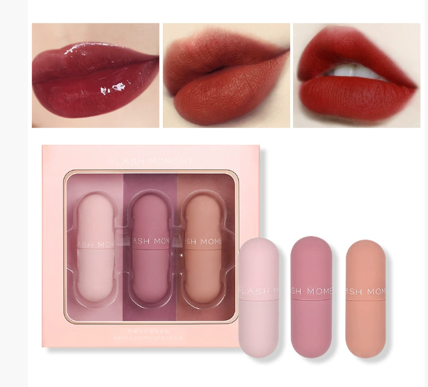 3-Piece Matte Lip Gloss Set – Non-Stick, Mineral Formula Lip Gloss Set Oasis Select New B