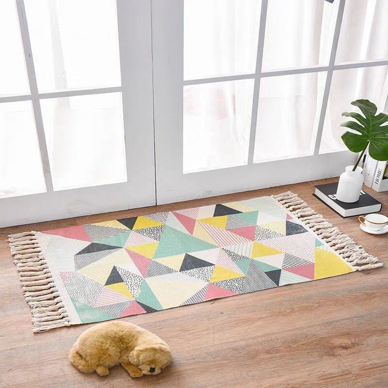 Nordic Cotton Linen Area Rug – Non-Slip, 60×90cm, 11 Designs Cotton Linen Area Rug Oasis Select Geometry 60x90