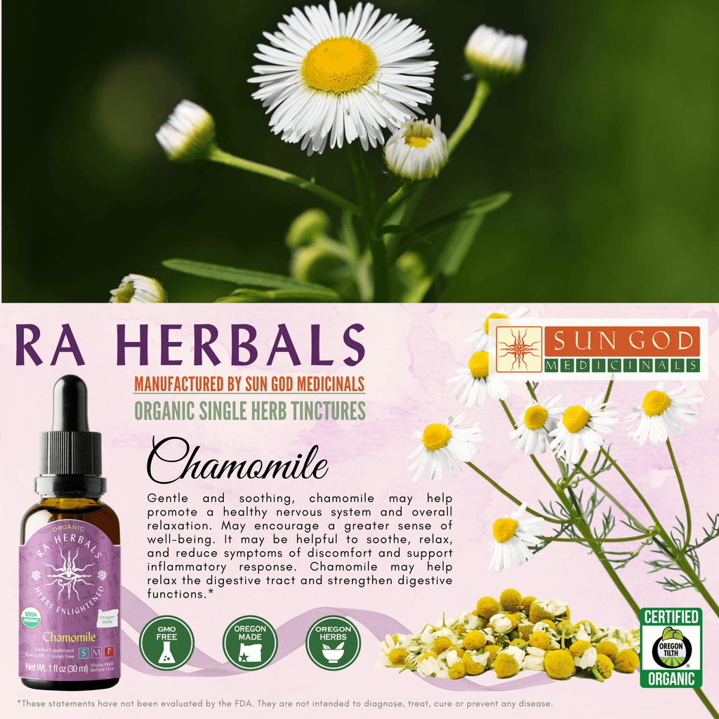 Organic Chamomile Tincture | Ra Herbals Herbal Supplement Herbal Tincture Oasis Select