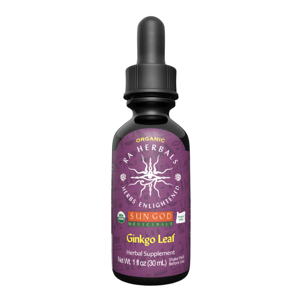 Organic Ginkgo Leaf Tincture | Ra Herbals Single-Herb Extract Herbal Tincture Oasis Select 1 oz.