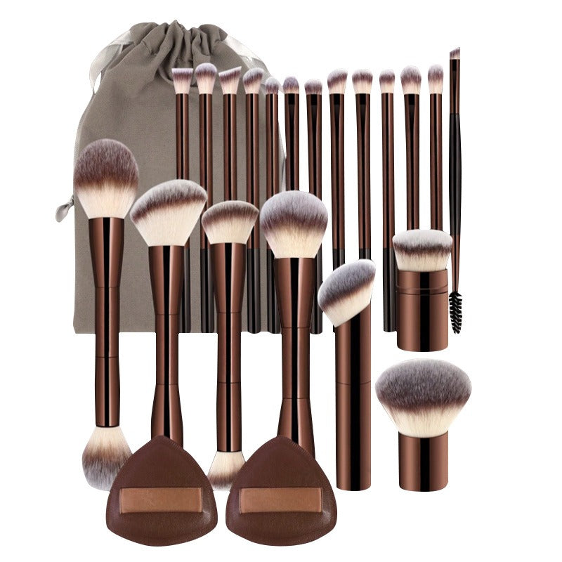 20-Piece Brown Aluminum Makeup Brush Set with Pouch Makeup Brush Set Oasis Select Coffee Brown Standard