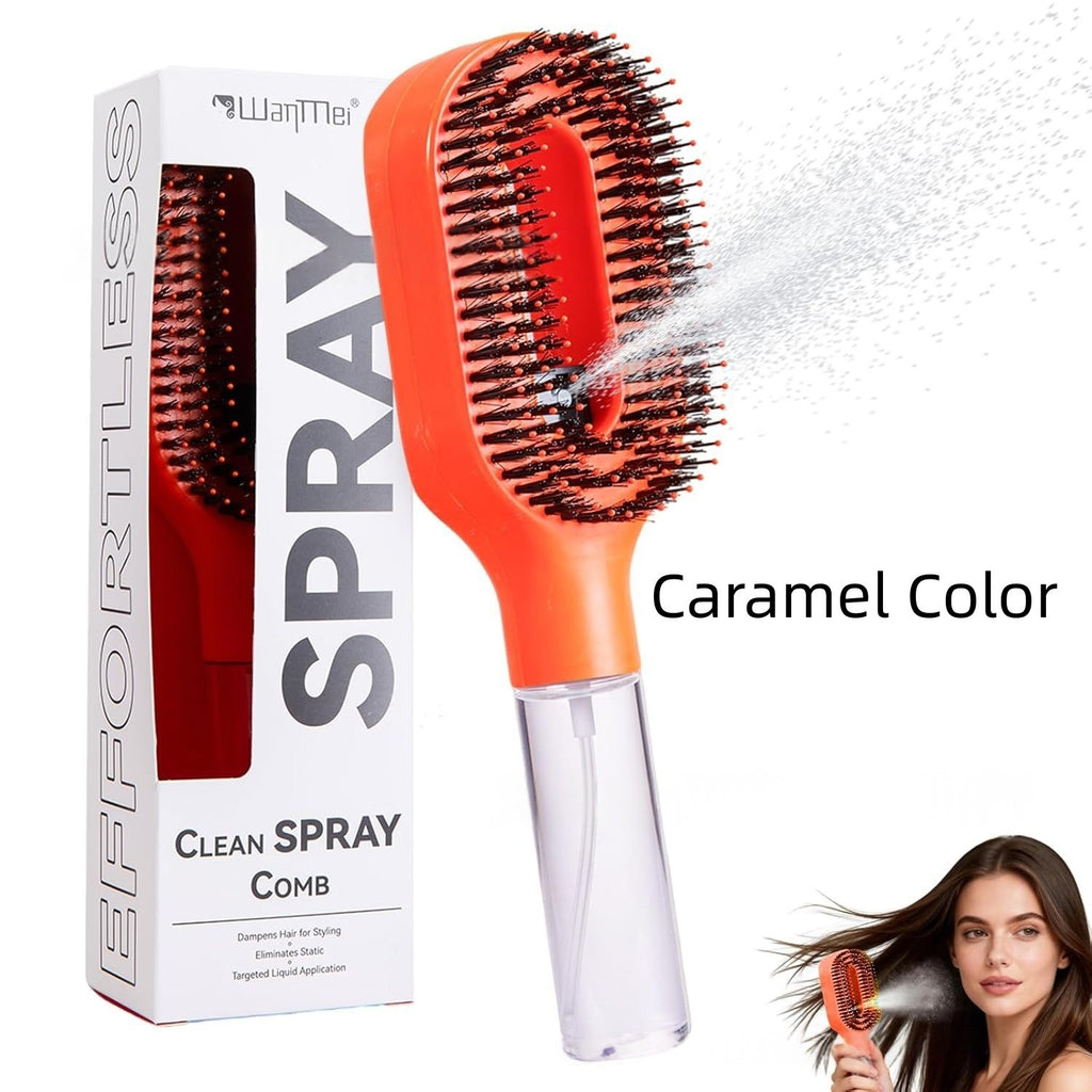 2-in-1 Spray Comb Hairbrush with Scalp Massage & Mist Bottle Spray Comb Hairbrush Oasis Select Caramel Color 1PCS