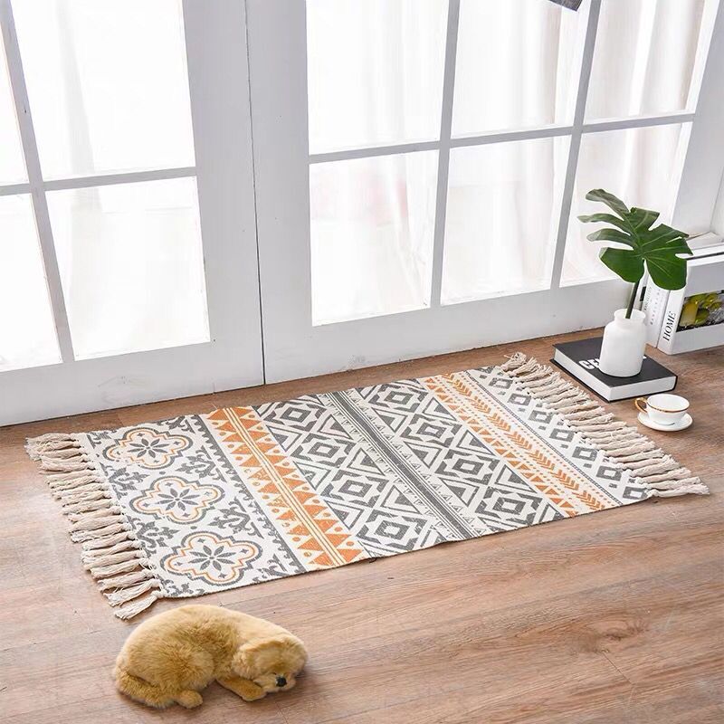 Nordic Cotton Linen Area Rug – Non-Slip, 60×90cm, 11 Designs Cotton Linen Area Rug Oasis Select Yellow 60x90